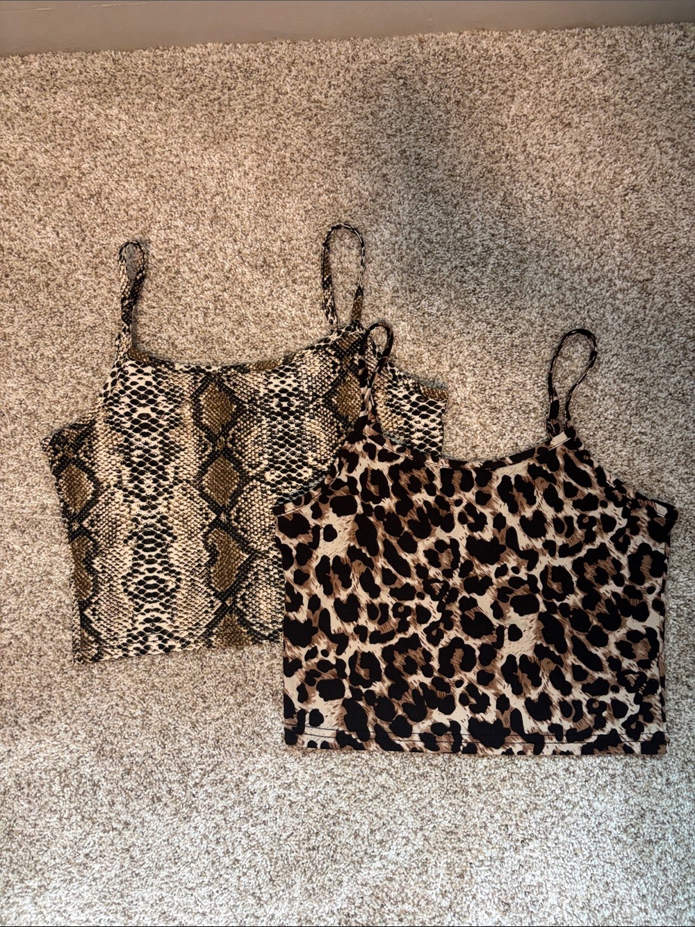 Animal Print Cami Tank Tops - Brown Leopard and Snake Print